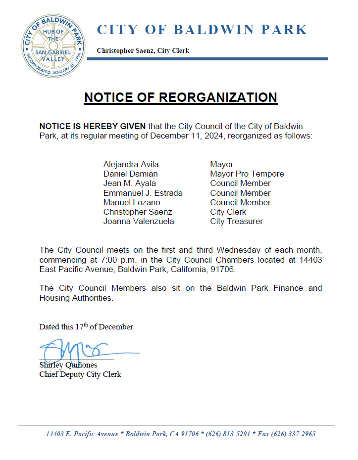 2024-2025 Notice of Reorganization